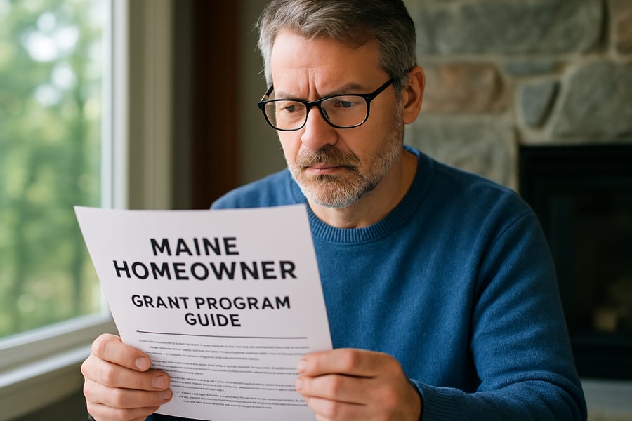 Maine homeowner reviewing grant program guide